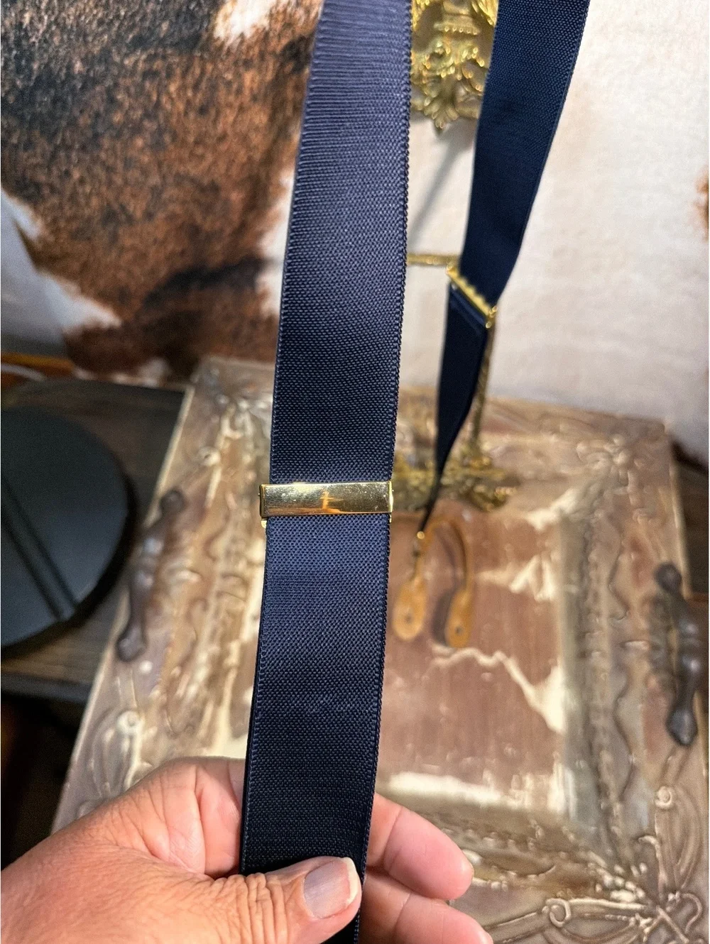 Trafalgar Navy Blue Leather Button Suspenders